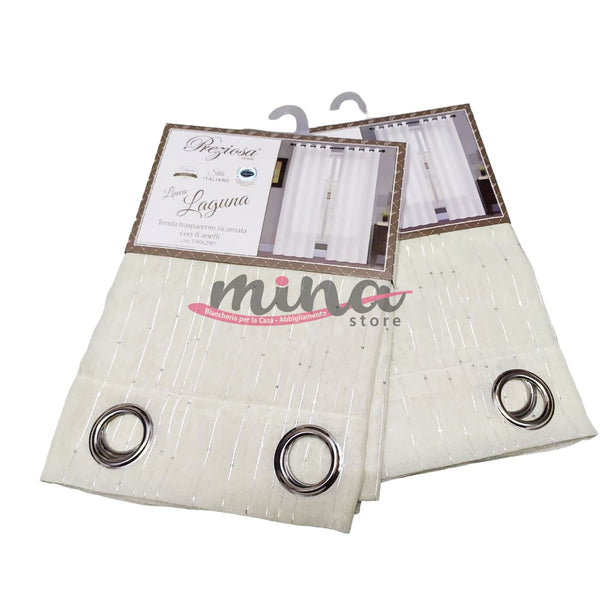 COPPIA TENDE PREZIOSA HOME Linea Laguna 2 PANNELLI CON ANELLI 140cmx29 –  MINA Store