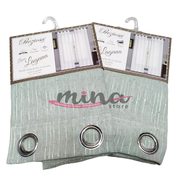 COPPIA TENDE PREZIOSA HOME Linea Laguna 2 PANNELLI CON ANELLI 140cmx29 –  MINA Store