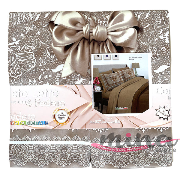 Completo Letto Matrimoniale stampa digitale 3D PRETTY beige fantasia F –  MINA Store