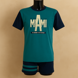 Pigiama Manica Corta e Pantaloncino MIAMI Mastro bianco Cotone Uomo Made in Italy