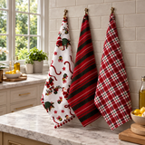 IDEA REGALO - Set 3 Strofinacci natalizi in Cotone, PREZIOSA mod. Campanella Made in Italy, natale