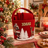 IDEA REGALO - Borsetta con 3 Strofinacci natalizi IRGE a nido d'ape in borsetta in feltro, natale