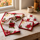 SET 3 PZ SANTA, GUANTO + PRESINA + STROFINACCIO Natalizio, PREZIOSA, casa idea regalo, coordinato Natale,