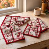 SET 3 PZ SANTA, GUANTO + PRESINA + STROFINACCIO Natalizio, PREZIOSA, casa idea regalo, coordinato Natale,