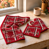 SET 3 PZ SANTA, GUANTO + PRESINA + STROFINACCIO Natalizio, PREZIOSA, casa idea regalo, coordinato Natale,
