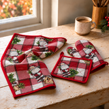 SET 3 PZ SANTA, GUANTO + PRESINA + STROFINACCIO Natalizio, PREZIOSA, casa idea regalo, coordinato Natale,