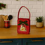 IDEA REGALO - Borsetta con 3 Strofinacci natalizi PREZIOSA spugna in borsetta in feltro, natale