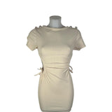 Mini dress beige con spalline gioiello e laccetti regolabili, Made In Italy