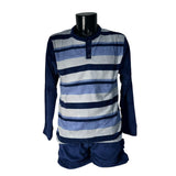 Pigiama Uomo in Coral Pile originale, TR, UMBERTO, pigiama ragazzo maniche e pantaloni lunghi con polsini, Grigio e Blu