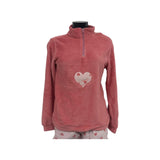 Pigiama Donna in Coral Pile originale, CUORI, VIVY VICTORIA, pigiama ragazza maniche e pantaloni lunghi con polsini, Grigio o Rosa