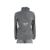 Pigiama Donna in Coral Pile originale, CUORI, VIVY VICTORIA, pigiama ragazza maniche e pantaloni lunghi con polsini, Grigio o Rosa