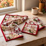 SET 3 PZ SANTA, GUANTO + PRESINA + STROFINACCIO Natalizio, PREZIOSA, casa idea regalo, coordinato Natale,