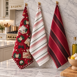 IDEA REGALO - Set 3 Strofinacci natalizi in Cotone, PREZIOSA mod. Campanella Made in Italy, natale