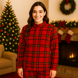 Pigiama Donna Natalizio in Coral Pile originale, TR, pigiama per ragazza con maniche e pantaloni lunghi con polsini, tartan, babbo natale, renna 1073/1074