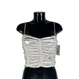 Top con arricciature frontali e spalline sottili, vari colori,  Made in Italy