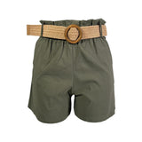 Shorts verde oliva con cintura intrecciata, Made in Italy