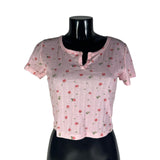 Maglia corta con bottoni e stampa, vari colori,  Made in Italy