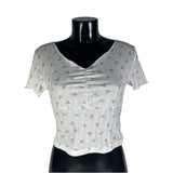 Maglia corta con bottoni e stampa, vari colori,  Made in Italy