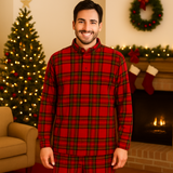Pigiama Uomo Natalizio in Coral Pile originale, TR, pigiama per ragazzo con maniche e pantaloni lunghi con polsini, 1073tartan, babbo natale, renna