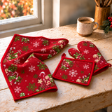 SET 3 PZ SANTA, GUANTO + PRESINA + STROFINACCIO Natalizio, PREZIOSA, casa idea regalo, coordinato Natale,