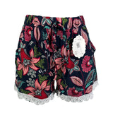 Shorts floreali con bordo in pizzo, Made in Italy