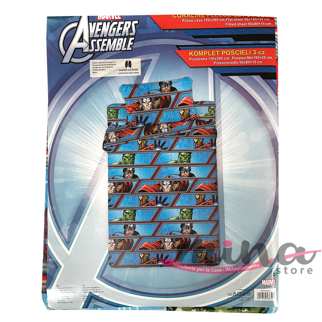 Set Completo Lenzuola Pile Letto Singolo Pile Coral Multicolor Avengers  Eroi Boy