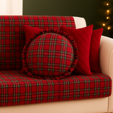 Cuscino Arredo natalizio Preziosa Rotondo 40X40, fantasia tartan tinto filo con frill e imbottitura, con zip Made in Italy