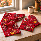 SET 3 PZ SANTA, GUANTO + PRESINA + STROFINACCIO Natalizio, PREZIOSA, casa idea regalo, coordinato Natale,