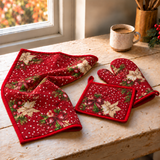 SET 3 PZ SANTA, GUANTO + PRESINA + STROFINACCIO Natalizio, PREZIOSA, casa idea regalo, coordinato Natale,
