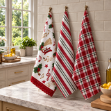 IDEA REGALO - Set 3 Strofinacci natalizi in Cotone, PREZIOSA mod. Campanella Made in Italy, natale