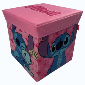 Pouf contenitore Vari personaggi Disney o Marvel,  STITCH ROSA , in stoffa Contenitore cubo salvaspazio 30cmx30cmx30cm 0921