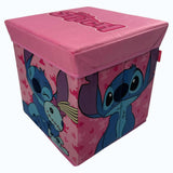 Pouf contenitore Vari personaggi Disney o Marvel,  STITCH ROSA , in stoffa Contenitore cubo salvaspazio 30cmx30cmx30cm 0921
