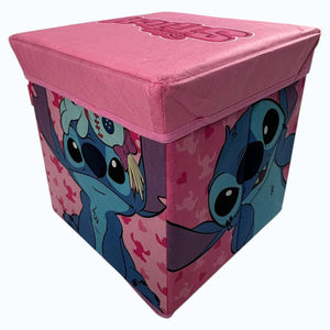 Pouf contenitore Vari personaggi Disney o Marvel,  STITCH ROSA , in stoffa Contenitore cubo salvaspazio 30cmx30cmx30cm 0921
