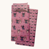 Completo Letto Singolo STITCH ROSA, Disney 100% Cotone 1 federa + lenzuolo di sopra + sotto con angoli